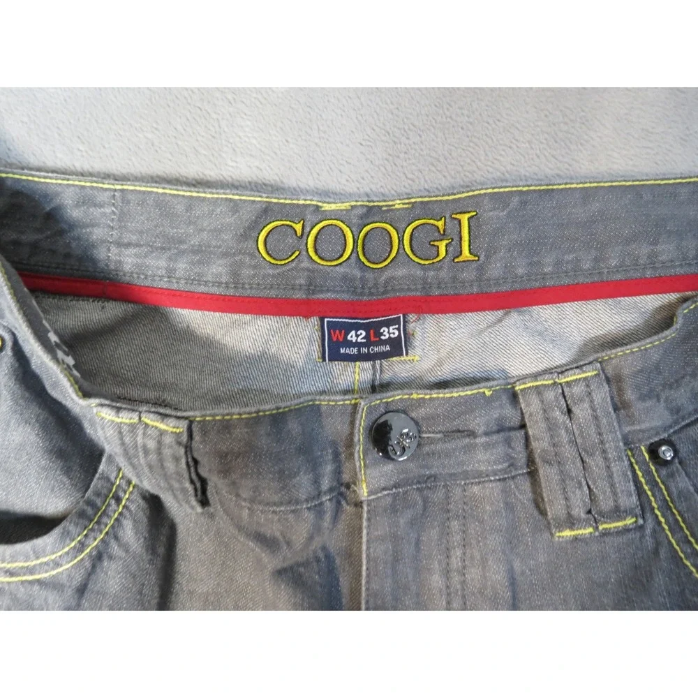 Vintage Coogi Jeans Mens W42 L35 Grey Neon Yellow Embroidered Relaxed Straight